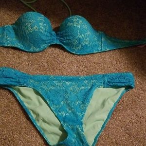 👙 Victoria's Secret Swimsuit Lace Blue Bikini Set